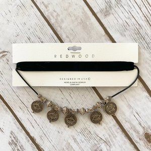 New Redwood Women's Black Velvet Choker Necklace Tribal beads Rhombus Medallions
